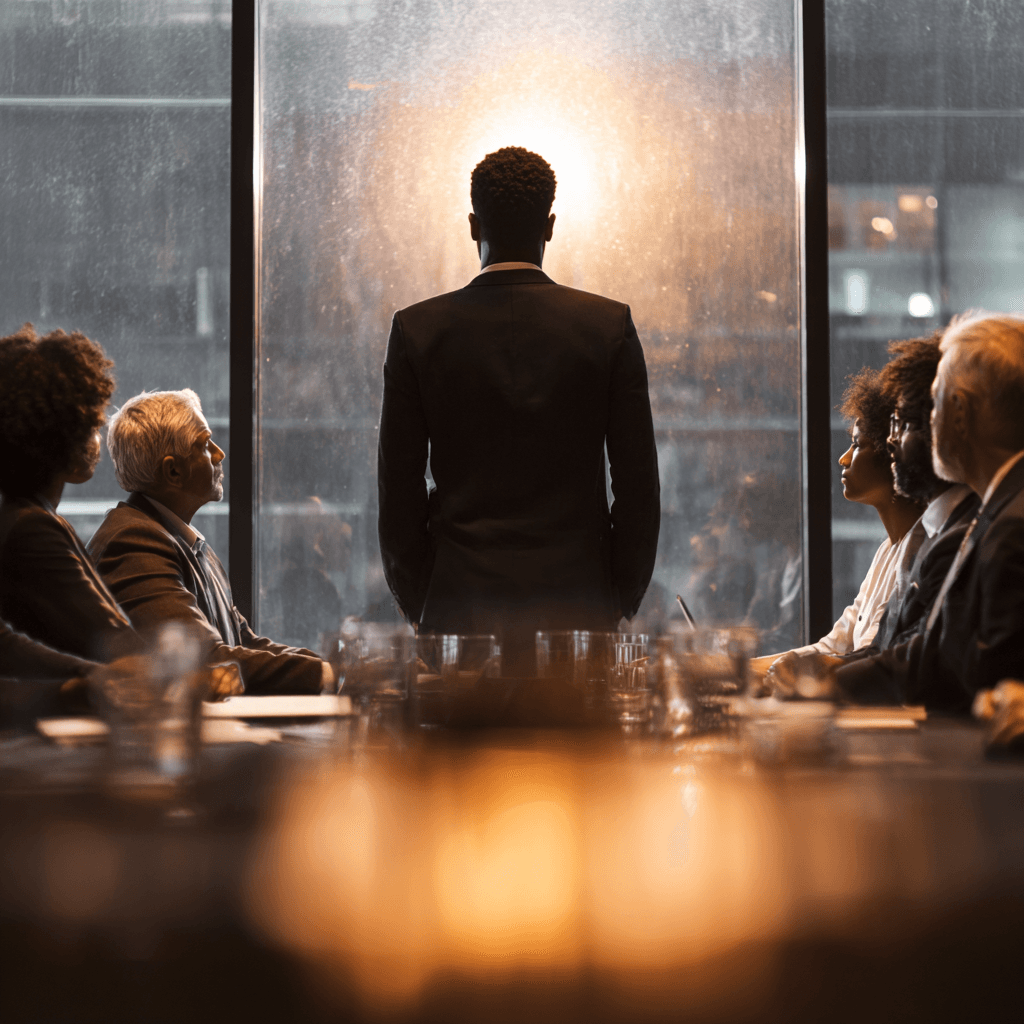 Leader addressing boardroom team